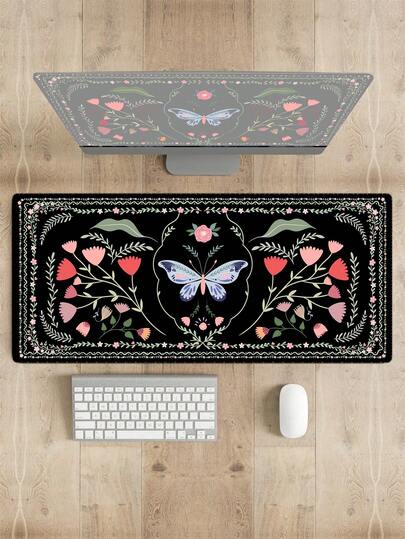 Large Black Iris Flower Pattern Non-Slip Rubber Base Mouse Pad, Durable Stitched, Suitable For Study, Office, Home Decor