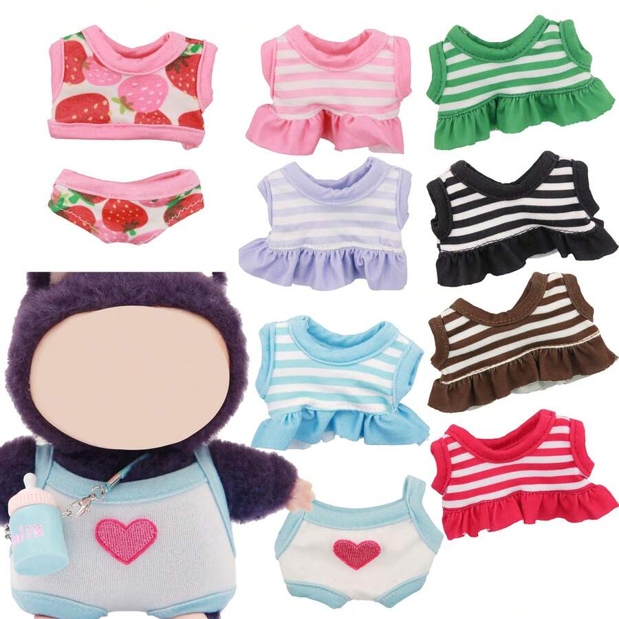 Baju Renang Rok Lucu, Untuk Labubu, Atasan Tank Bergaris dengan Pakaian yang Dapat Diganti, Hadiah Liburan/Ulang Tahun (Tidak Termasuk Boneka) - MultiWarna - View 1