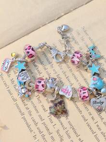 1 chiếc vòng tay mặt dây chuyền hình chú cún báo hồng, vòng tay họa tiết báo sao thời trang, vòng tay tự làm hình chú cún tai nghe nhạc disco, vòng tay hình trái tim cổ điển. - Bạc - Xem 6