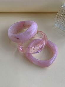 3件套优雅复古厚树脂手镯，简约设计，适合休闲佩戴，时尚女式饰品，亚克力材质，无镶嵌，适合全年日常及派对场合佩戴（最高品质产品） - 彩色 - 查看 4