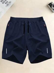 1pc Men's Summer Quick-Dry Sports Shorts - Drawstring Waistband, Side Trim, Lightweight Training & Casual Bottoms - Navy Blue - View 2