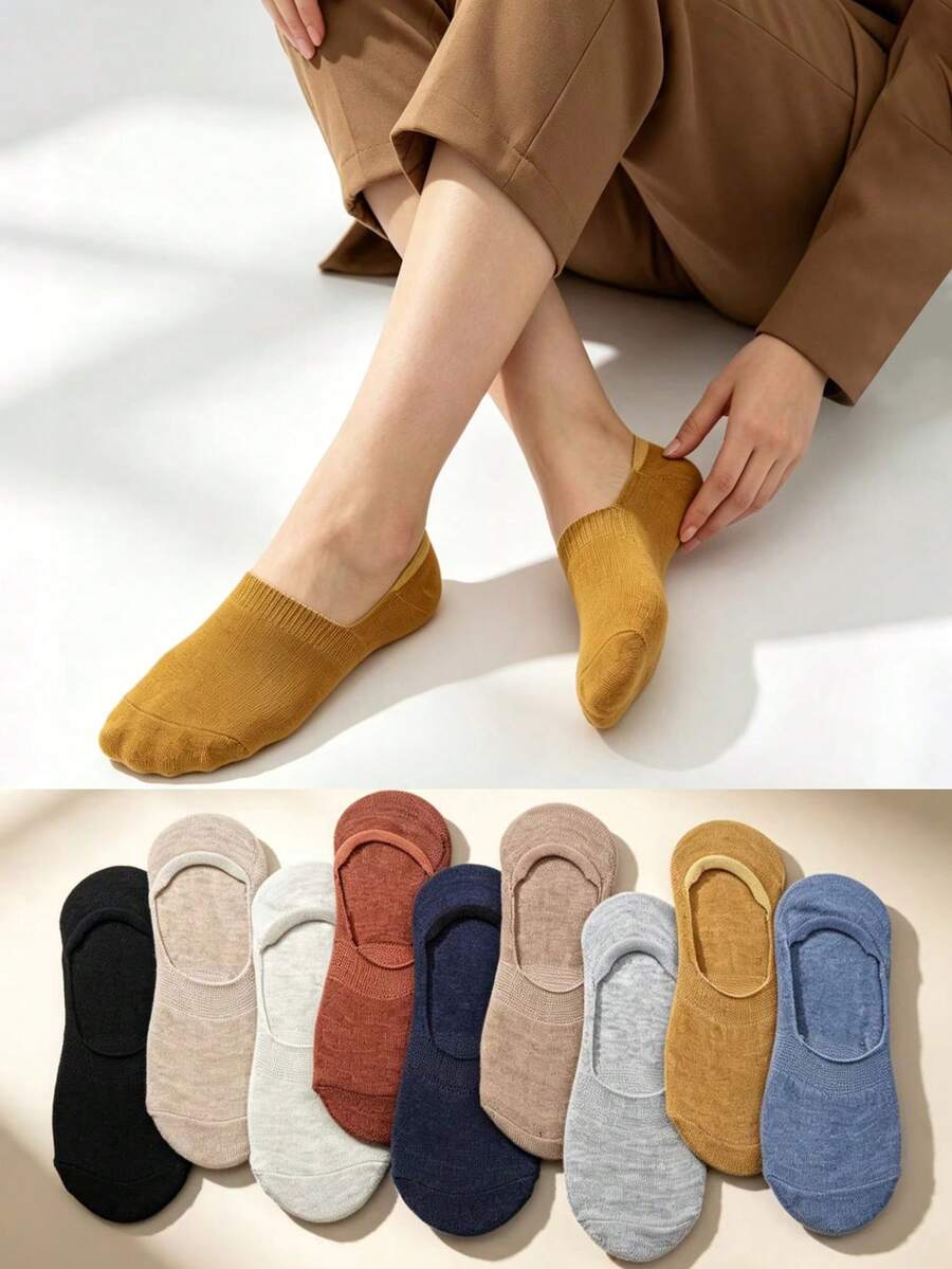1/6/9/10/20 双装男士船袜，薄款硅胶防滑低帮短袜，简约高品质隐形袜，男女通用夏季时尚必备单品 - 彩色 - 查看 1