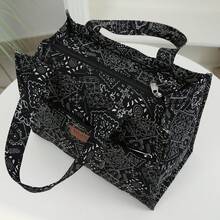 DLIU New Arrival, Thick Fabric With Aluminum Foil Lining, Large Capacity, Lunch Bag, Bento Box Bag, Tote Bag, Handbag, Carry Bag, Storage Bag, Versatile, Lightweight, Fashionable, Suitable For Work, School, Picnic, Shopping, Daily Use - Black - View 6