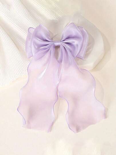 1pc Purple Bow Hair Clip With Mesh Veil, Versatile Hair Accessory For Girls, Suitable For Daily Wear, Large Size, Spring Style, Photo Prop