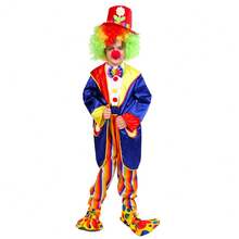 儿童小丑服装，条纹连体衣配外套、高顶礼帽和领结，万圣节主题派对嘉年华表演服装，男女童皆宜 - 彩色 - 查看 5
