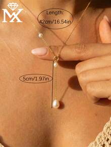 1件装奢华精致珍珠流苏项链，925纯银，温柔百搭，精致珍珠串搭配灵动吊坠，女士珠宝礼物，日常佩戴，新娘，伴娘，母亲节佳品 - 金黃色 - 查看 4