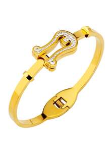 [Temporada de bodas] Pulsera con hebilla romana para mujeres, pulsera de acero inoxidable chapada en oro con gran circonita, minimalista elegante y lujosa, regalo para la fiesta nupcial, regalo para la amante/madre - Combinación de diamantes - Ver 7