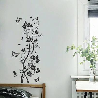美丽的氛围黑色花朵贴纸美化装饰卧室、客厅、家居墙面防水自粘壁画
