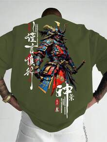 Samurai Legend, Men's Casual Sport Streetwear Y2K Japanese Style  Street Samurai Legend Personality Cool Pattern Print  Short Sleeve T-Shirt Men's 100% Cotton "Form-Fitting Short-Sleeved Round-Neck Summer Classic Streetwear For Both Men And Women. Formal Style Clothing T-Shirt. Large Size S - 5XL" - 白色 - 查看 2
