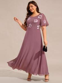 EVERPRETTY Váy dạ hội mùa hè cổ tròn họa tiết hoa thanh lịch, phù hợp cho mẹ cô dâu đi nghỉ dưỡng - Bụi hồng - Xem 2