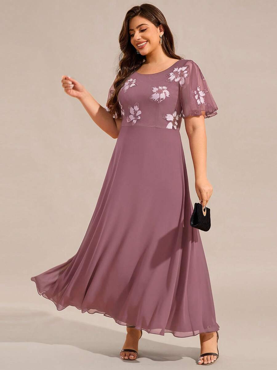 EVERPRETTY Váy dạ hội mùa hè cổ tròn họa tiết hoa thanh lịch, phù hợp cho mẹ cô dâu đi nghỉ dưỡng