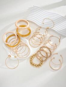 15/4pcs Fashionable Elegant Minimalist Floral, Star, Heart, Knot Bracelet Set For Women, Suitable For Vacation, Party, Date, Travel, Photo Shoot, Banquet, Daily Matching, New Versatile Combination - Yellow Gold - View 6