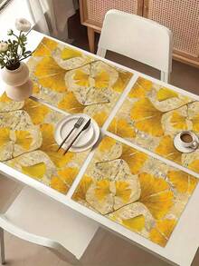 1pc Ginkgo Leaf Pattern Printed Table Runner, 4pcs Ginkgo Leaf Pattern Printed Placemats, Suitable For Holidays, Parties, Birthdays, Dinners, Kitchen & Dining Room Decor, Applicable For All Seasons, Home Textile Decoration - Multicolor - View 17