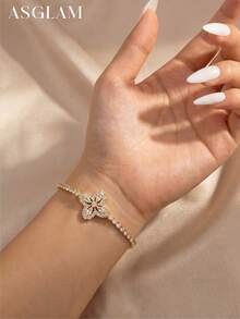 1 pieza Elegante pulsera de tenis ajustable con flor de rombo, pulsera de cadena de plata de ley 925, regalo de joyería para hermanas y amigas - Pulsera de flores de diamantes/diamante blanco - Ver 5