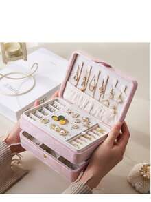 1pc Velvet Jewelry Box With Zipper, Large Capacity Jewelry Storage Box With 2 Removable Dividers, Earring Rings Necklaces Bracelets Organizer Box. Suitable As Gift For Girlfriend, Friend, Girls, Mother's Day Sun Travel Cool, Room Decor - Multicolor - View 29