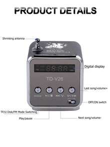 Altavoz inalámbrico retro, mini altavoz, reproductor de música, radio FM portátil, reproductor estéreo, luz de ambiente LED, altavoz de graves multifuncional, regalo de audio pequeño para exteriores, PC MP3 todo en uno, compatible con Micro SD, TF, USB - Negro - Ver 4