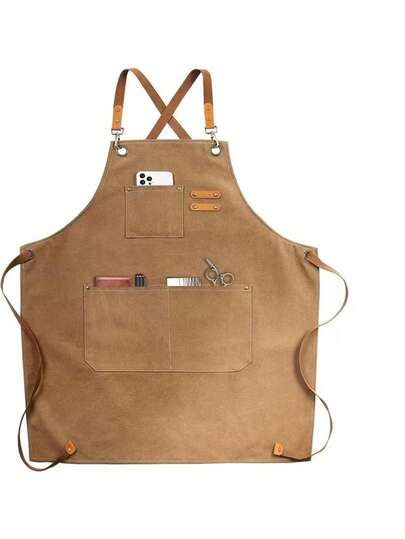 Cross-Back Apron, Canvas Material, Suitable For Outdoor Barbecue, Outdoor Work, Art Painting And Gardening, With 3 Pockets And Adjustable Size