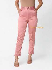 Domi Modas Satin Pants With Side Pockets, High Waist, Formal Style 88600 - Màu hồng gỉ - Xem 2