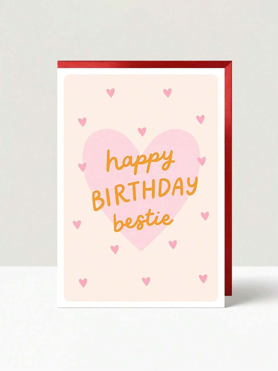 1pc "Happy Birthday Bestie!" Heart Card With Envelope - Best Friend Birthday Card For Bestie, Perfect Bestie Birthday Gift, Blank Inside - View 1