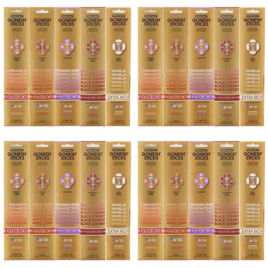 Gonesh Incienso Extra Rich Collection Paquete variado 5 paquetes 20 palos cada uno canela sidra de manzana incienso cereza negra vainilla - como en la foto - Ver 1