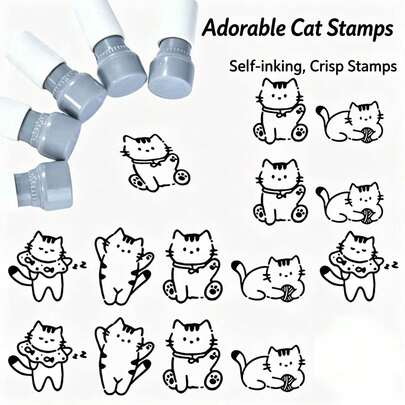 1 con dấu tự động hình mèo dễ thương, con dấu trang trí hoạt hình dùng cho sổ tay DIY, quà tặng văn phòng phẩm cho học sinh, bạn bè cùng lớp.