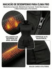 Women's Plus Size Fitness Jumpsuit For Gym, Sports, Winter, Cold Weather, Thermal Jumpsuit With Pockets, Cell Phone, Makeup, Cargo, Training, Running, Cycling, Butt-Lifting, Shapely With Zipper - màu đen - Xem 10