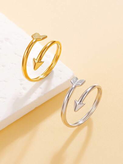 1pc Fashionable Geometric Pattern Ring, Minimalist Feather Open Stainless Steel Band, 18K Gold Plated Waterproof Jewelry Gift For Women, Valentine's Day