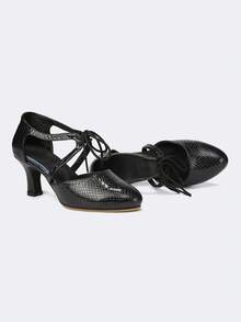 女士专业舞蹈鞋，爵士舞鞋，闭趾防滑舞蹈鞋，现代舞鞋，系带设计，适合多种舞蹈风格，室内外均可穿着 - 黑色 - 查看 6