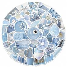 50张可爱粉彩浅蓝色美学贴纸，ins风贴纸，适合成人、青少年，可用于手机、笔记本电脑、水瓶、日记本、手账、计划本和剪贴簿等，也可作为派对礼物、生日礼物或装饰贴纸。 - 彩色 - 查看 7