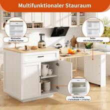 Extendable Bar Table With Storage 133 202 * 70 * 93.5 Cm With 2 Drawers And 2 Compartments Expandable Kitchen Island Table For 2 6 People Kitchen Dining Cart With Side Shelves White. - White + MDF - View 7