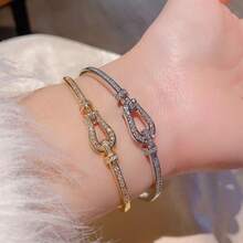 1 pieza Brazalete de lujo estilo celebridad con incrustaciones micrométricas con forma de casco de caballo, y un exquisito brazalete - Pulsera de herradura - Ver 4