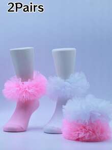 2双女婴褶皱公主袜，蓬松设计 - 彩色 - 查看 14