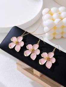 3 st minimalistiska blommiga eleganta droppoljesmyckesset - Halsband med blommiga örhängen - Visa 7