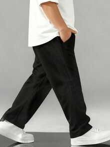 1 pièce Pantalon droit de sport décontracté et confortable pour jeune garçon, de couleur unie et simple - Noir - Voir 3