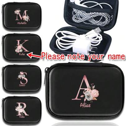 1 Stück tragbare EVA druckbeständige Datenkabel Aufbewahrungsbox, individuell anpassbarer Name & Monogramm Muster, Reise Ladegerät Organizer, kompakte Kopfhörer Tasche, stoßfest wasserdicht abriebfest Digitale Zubehör Tasche, geeignet für Studenten, Geschäftsreisende, Geschenk zur Graduierung/zum Geburtstag/Feiertag für Freundin/Freund