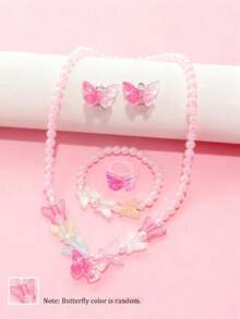 5pcs/Set Girls Cute Butterfly Pendant Necklace, Bracelet, Ring And Earclip Jewelry Set, Suitable For Daily, Festival, Party, Birthday Gift - Multicolor - View 2