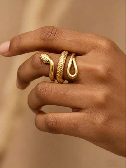 MECYLIFE 1pc Stainless Steel Snake Shaped Ring, 18K Gold Plated, Durable Color, Suitable For Women