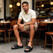 Men's Sandals, Men's Flip Flops, Sandals, Flip Flops, Slippers, Beach Sandals, Men's Slippers, Men's Solid Color Geometric Pattern Decorated Upper EVA Sole Slippers Sandals, Casual Holiday Style Solid Color Flat Sandals Slippers - Black - View 4