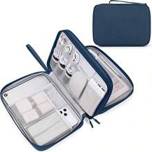 Travel Organizer Pouch Electronic Accessories Carry Portable Waterproof Double Layers All-In-One Storage Bag Cord, Phone, Earphone - 藍色 - 查看 1