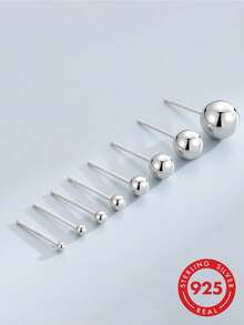 HuooNew 1pair Minimalist 925 Sterling Silver Bean-shaped Stud Earrings, Unisex Gift - Silver - View 1