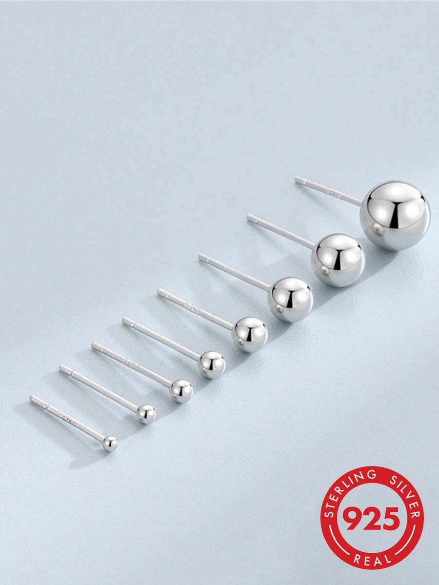 HuooNew 1pair Minimalist 925 Sterling Silver Bean-shaped Stud Earrings, Unisex Gift - Silver - View 1