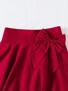 Summer Girls' Fashionable Elegant Vest Top And Long Bow Decor Skirt Set, Suitable For Daily Outings - Burgundy - View 6