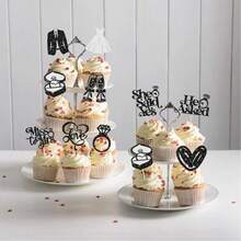 10pcs Paper Cupcake Toppers "She Said Yes" Glitter Diamond Ring "I Do" Cupcake Picks, Bridal Shower, Wedding, Bachelorette Party Cake Decorations - View 8