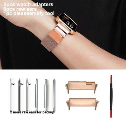 Bộ dụng cụ tháo lắp đồng hồ 9 chi tiết bao gồm 2 đầu nối đồng hồ tương thích với dây đeo kim loại của Redmi Watch 3 Lite/3 Active, kèm theo 6 tai nối và 1 dụng cụ tháo lắp.