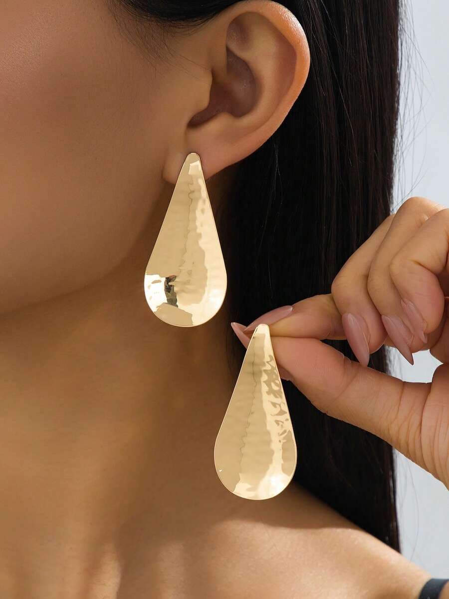 2pcs Fashionable Minimalist Exaggerated Asymmetrical Water Drop Earrings, Versatile Elegant Design Suitable For Women To Wear On Vacation - Gold Style 30 - View 1