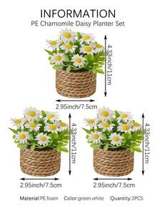 1/2/3pcs Artificial Chamomile Rattan Potted Plants, 3 Different Shaped Artificial Potted Plants, Home Decor, Landscape Decoration, Green Plants, Valentine's Day Gift, Easter Decoration, Desktop Ornament, Wedding Season, Home Decor - Multicolor-f - View 13
