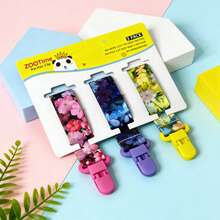 ZooTime 3pcs/Set Cartoon Baby Pacifier Clips, Cute Printed Pacifier Holder, Anti-Lost Design, Strong Clamp, Portable For Outings, Newborn Essential, Pacifier Leash, Baby Feeding Accessories, Multiple Patterns Available - Multicolor - View 8