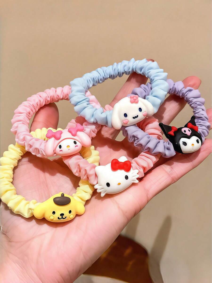 SANRIO 10/5/1入 Hello Kitty 女款彈性髮圈 可可愛動漫風 高彈力髮飾