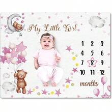 1pc Baby Monthly Milestone Blanket With Felt Frame, Infant Growth Record Photography Backdrop Blanket, Flannel Swaddle Wrap - Multicolor - View 8
