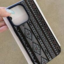 1pc TPU Material Retro Totem Pattern Phone Case, Fit For IPhone 17 Pro Max/17/16 Pro Max/15/13/12/11, S20 FE/A15/S24/A55, Note 11/Note 12/Note 13 Pro, Full Coverage Anti-Drop Soft Protective Cover - Black - View 4